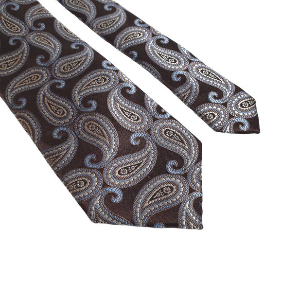 Michael Kors Mens Paisley Silk Tie Brown Blue Elegant Necktie - Picture 2 of 5